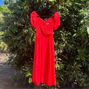 Reformation red puff short sleeve surplice midi dress